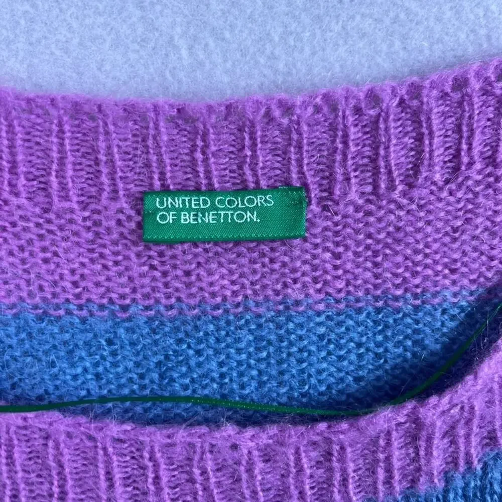 United Colors of Benetton Sweater Womens Size S Pink Blue Mohair Blend Stripe